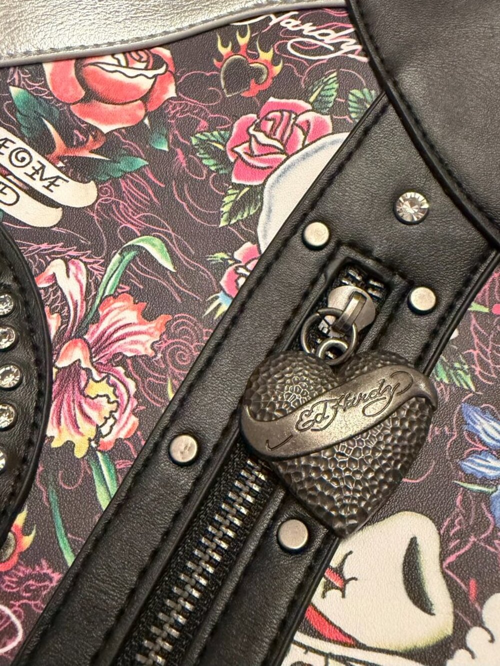 NWT LAST ONE - Ed Hardy Y2K Cyber Grunge Tattoo Style Rose & Skulls Satchel Tote - Picture 6 of 10